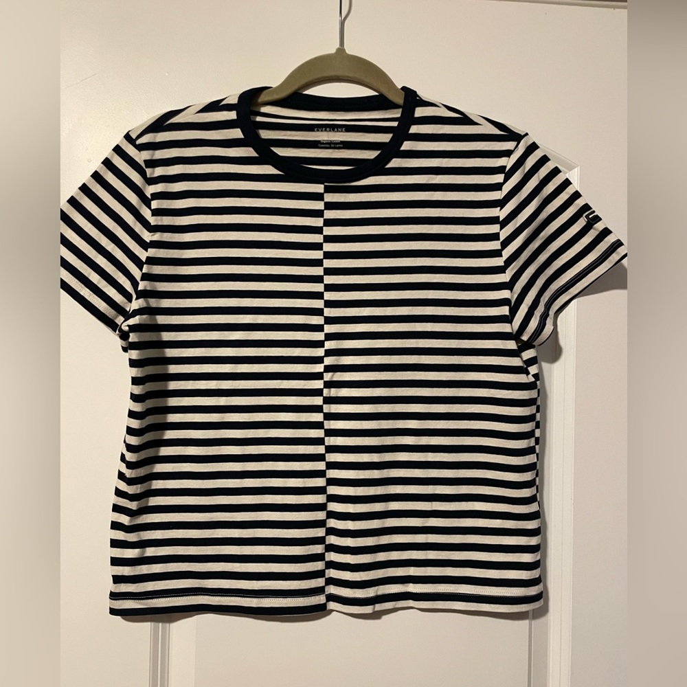 Everlane Tee, Navy blue stripe, small